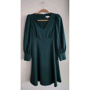 Calvin Klein Puff-Sleeve Fit-&-Flare Dress Dark Green Size 4